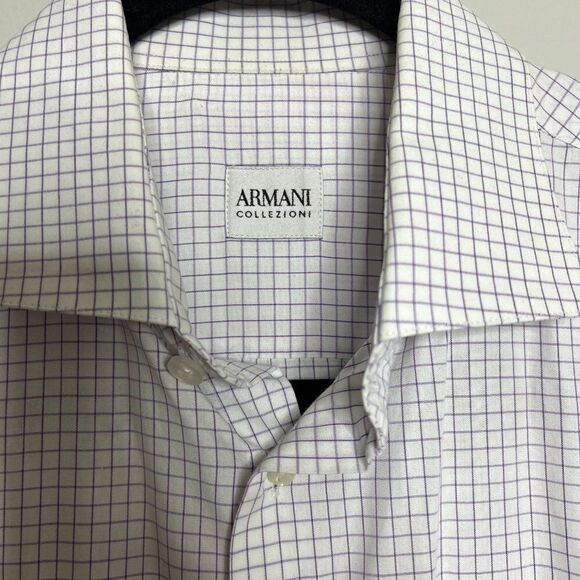 Armani Collezioni Mens White Blue Check Collared Button Up Shirt Size 39/15.5R - Picture 4 of 6